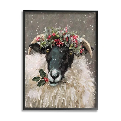 Stupell Industries Holiday Berries Farmhouse Sheep Framed Giclee Art