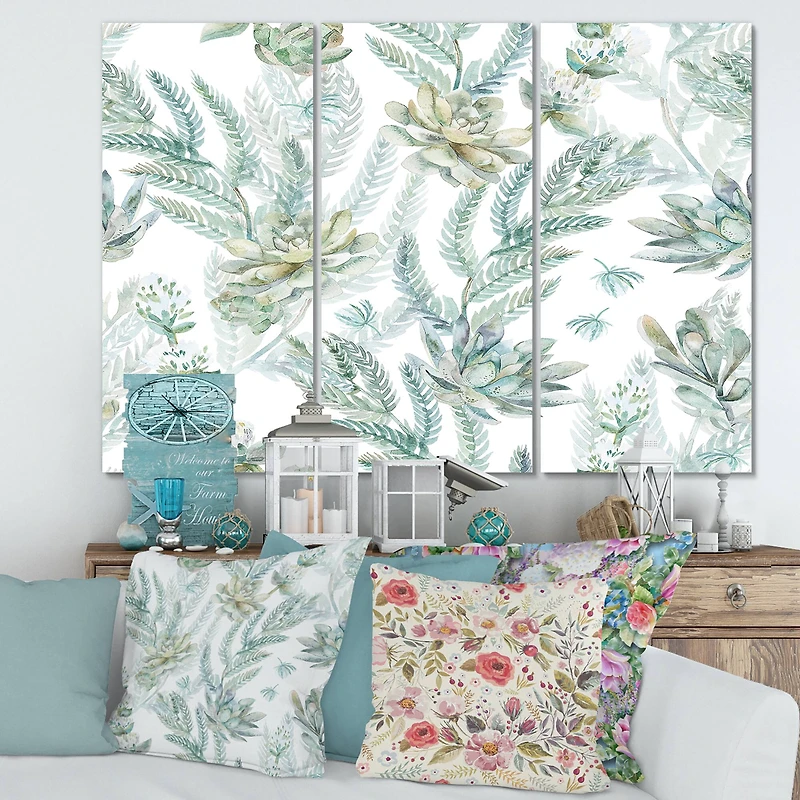 Designart - Floral Seamless Pattern Succulents Ferns Thorns