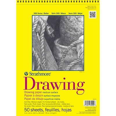 Strathmore Drawing Paper Pad, 300 Series, 50 Sheets, Spiral-Bound, 9" x 12"
