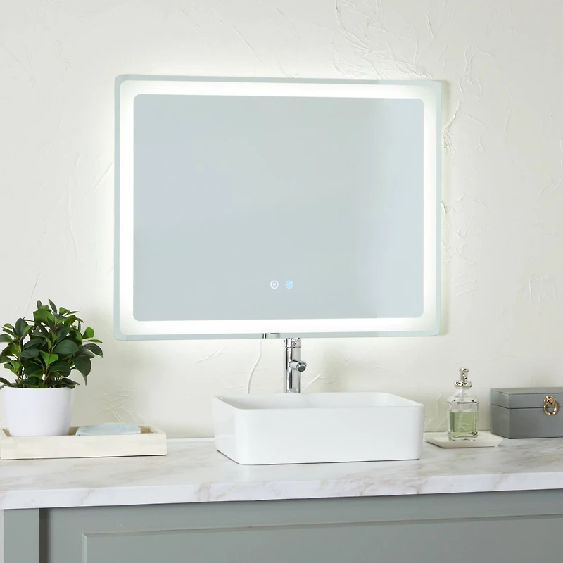 Clear Glass Modern Anti Fog Mirror, 36" x 1" x 28"