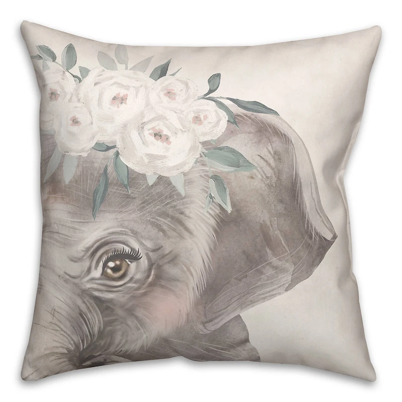 Floral Elephant 18" x 18" Indoor/Outdoor Pillow