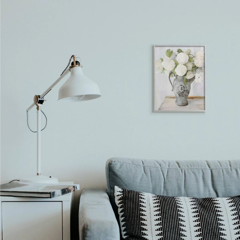 Stupell Industries White Hydrangea in French Country Pitcher Still Life Gray Framed Wall Art