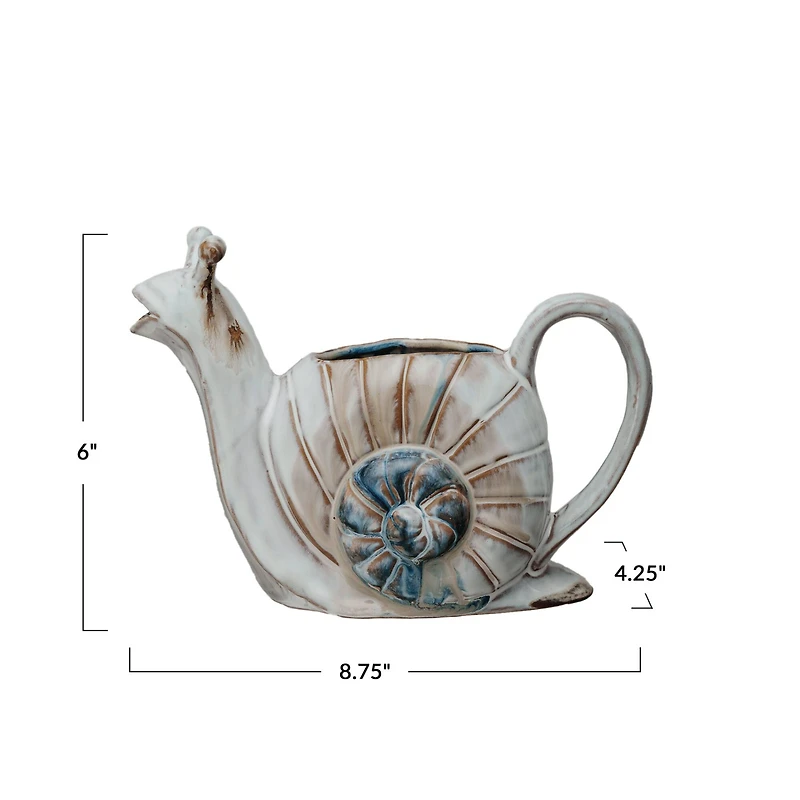 Hello Honey® 26oz. White & Brown Snail Shaped Stoneware Watering Can
