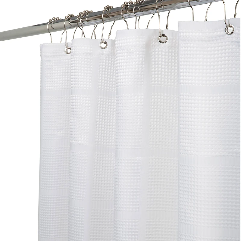 Elle Décor White Jacquard Solid Weave Shower Curtain