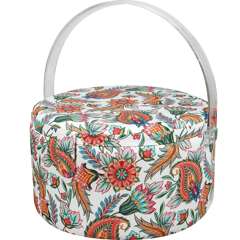 SINGER® Large Paisley Floral Print Premium Round Sewing Basket with Matching Zipper Pouch