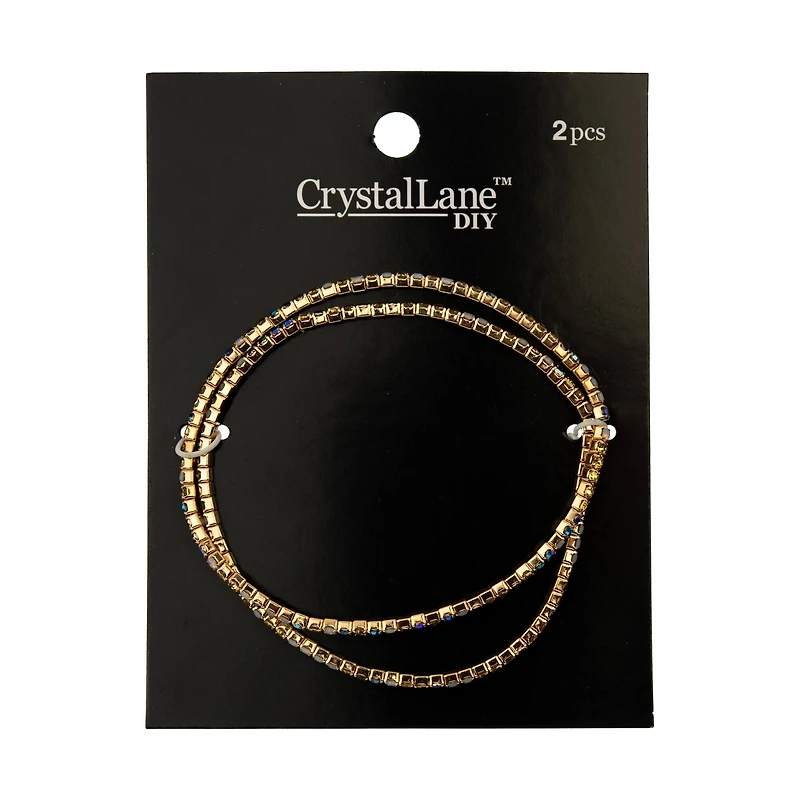 Crystal Lane DIY Gold Blue, Yellow & White Rhinestones Bracelets, 2ct.