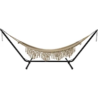 78" x 31" Natural Brown Macramé Hammock with Patterned Tassels