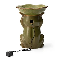Glitzhome® 21.5" LED Olive Green Frog Holding Lotus Birdbath Ceramic Outdoor Floor Fountain