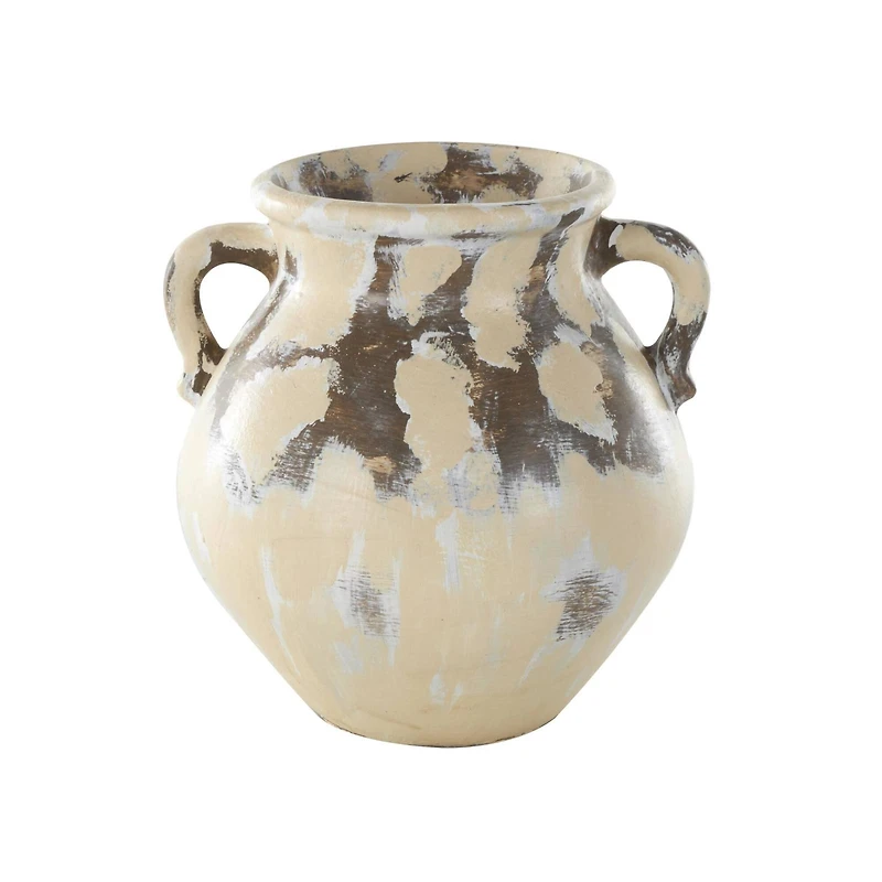 13" Cream Ceramic Vase with Curved Handles