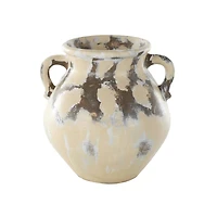 13" Cream Ceramic Vase with Curved Handles
