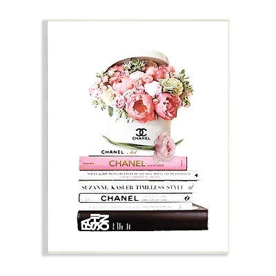Stupell Industries Pink Florals in Hat Box Glam Fashion Books Wall Plaque