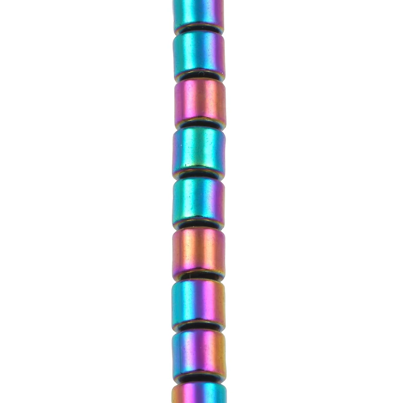 12 Pack: Rainbow Reconstituted Hematite Tube Beads, 4mm by Bead Landing™