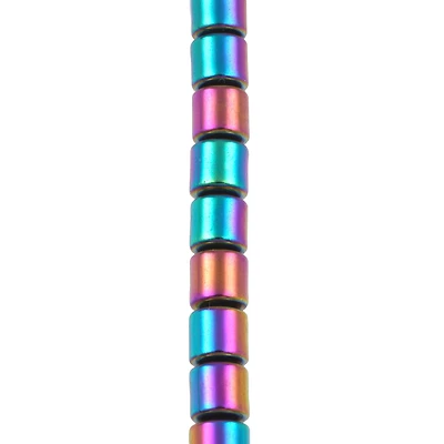 12 Pack: Rainbow Reconstituted Hematite Tube Beads, 4mm by Bead Landing™