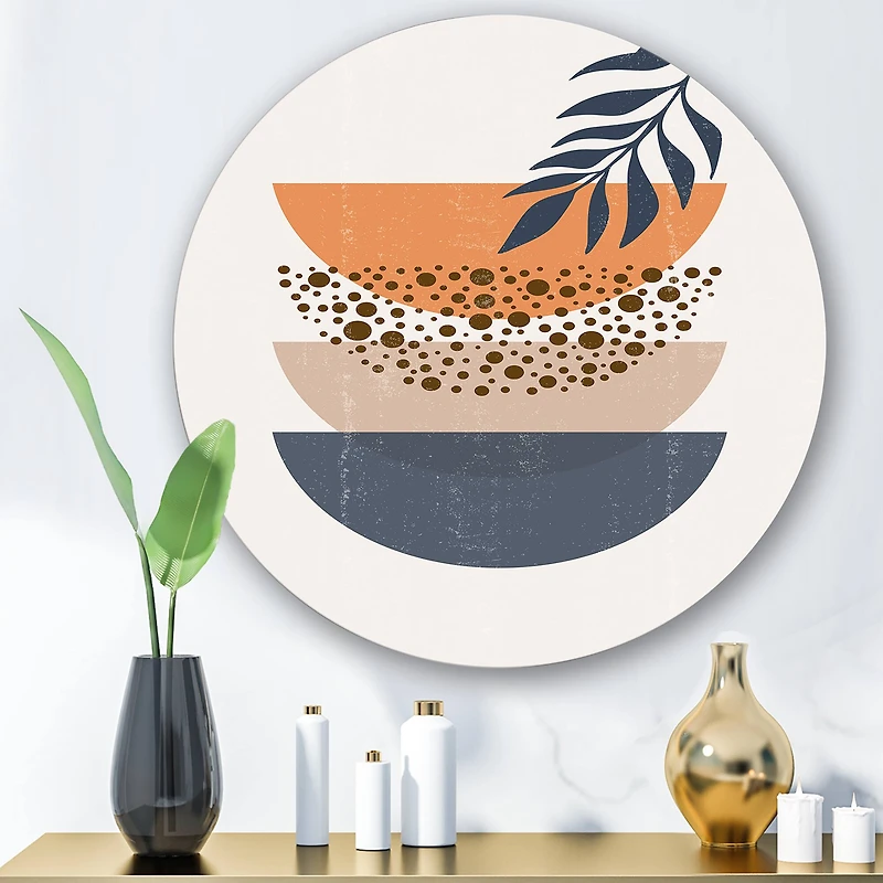 Designart - Abstract Geometrical Sun and Moon With Leaf IV