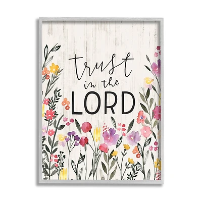 Stupell Industries Trust in the Lord Proverb Spring Watercolor Flowers in Gray Frame Wall Art