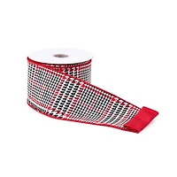 4" x 10yd. Red & Black Wired Houndstooth Plaid Cotton Ribbon