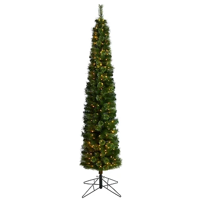 8ft. Pre-Lit Green Pine Artificial Christmas Tree, Clear LED Lights