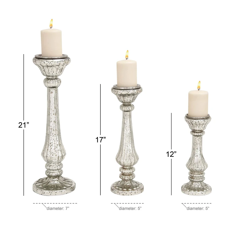 Silver Glass Traditional Candle Holder Set