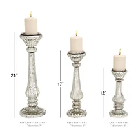 Silver Glass Traditional Candle Holder Set