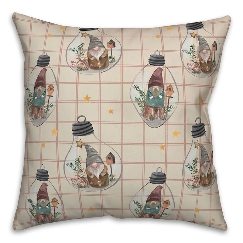 Cream & Red Check Gnome Globe Pattern Throw Pillow