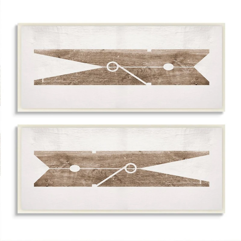 Stupell Industries Minimal Laundry Clothespins Brown White Design,7" x 17"