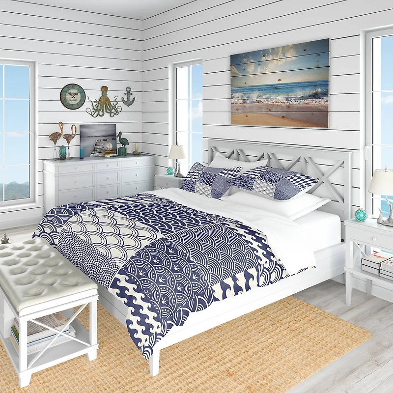 Designart Japanese Ocean Wave Pattern Coastal Duvet Cover Set