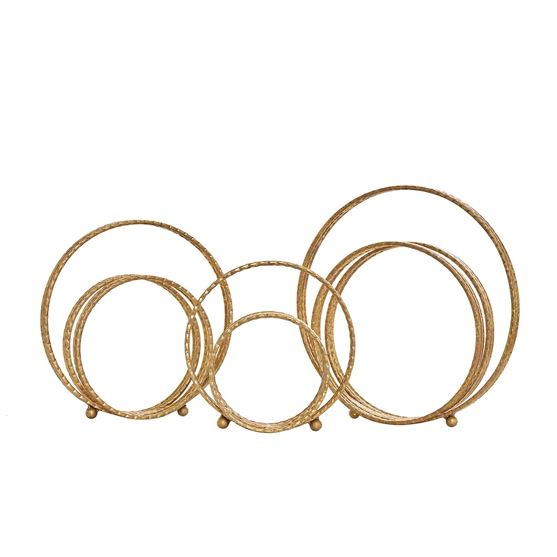 Gold Metal Geometric Layered Ring Sculpture Set