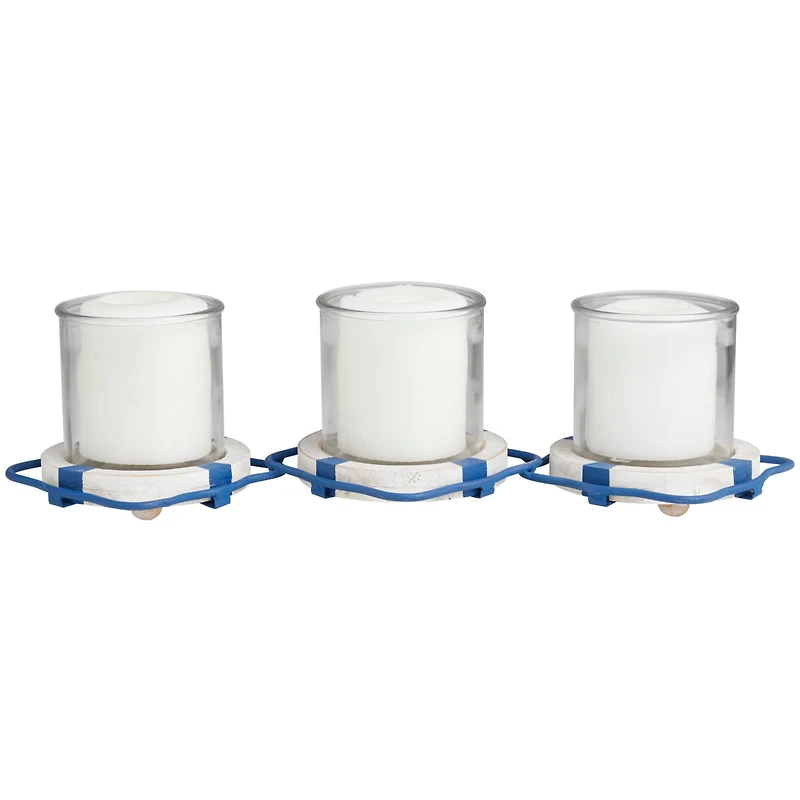Metal Distressed 3-Linked Buoy Candle Holder with White Wood Accents