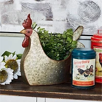 16" Gray Metal Farmhouse Chicken Planter