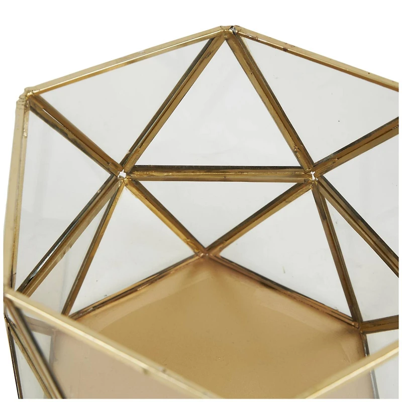CosmoLiving by Cosmopolitan Gold Diamond Hexagon Metal Candle Lantern Set