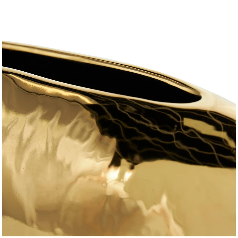 CosmoLiving by Cosmopolitan 11" Black Ceramic Vase with Abstract Gold Melting Drips