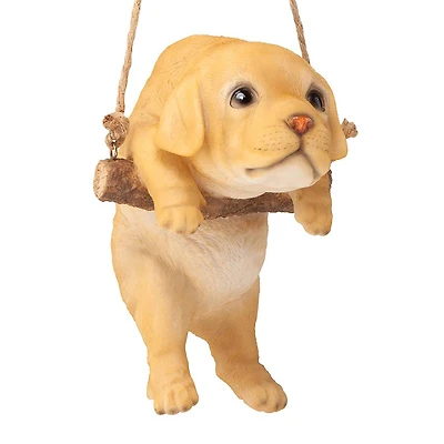 Design Toscano 8" Yellow Lab Puppy on a Perch Hanging Dog Sculpture
