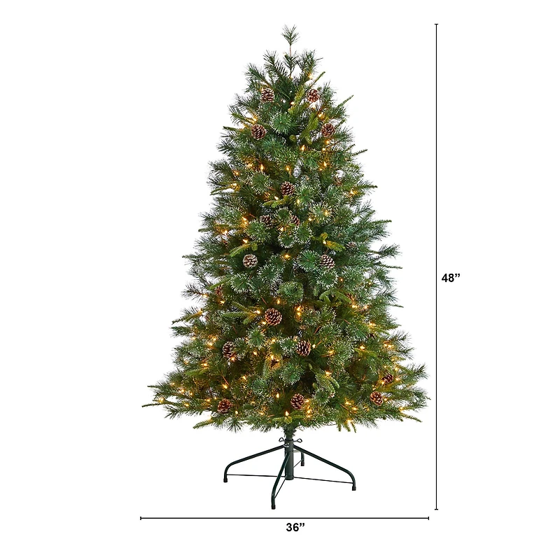 4ft. Pre-Lit Snowed Tipped Clermont Mixed Pine Artificial Christmas Tree, Clear Lights