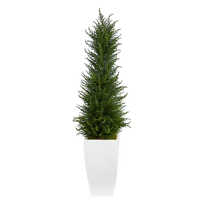 3.5ft. Cypress UV Resistant Artificial Tree in White Metal Planter