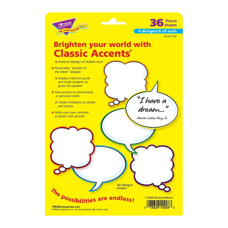 TREND Enterprises® Speech Balloons Classic Accents® Variety Pack, 3 Packs of 36