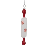 7" Red Snowflakes Rolling Pin Glass Christmas Ornament