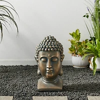 Glitzhome® 16" Faux Bronze Buddha Head Garden Statue