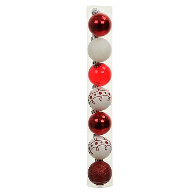 7 Pack 1.5" Red & White Shatterproof Ball Ornaments by Ashland®