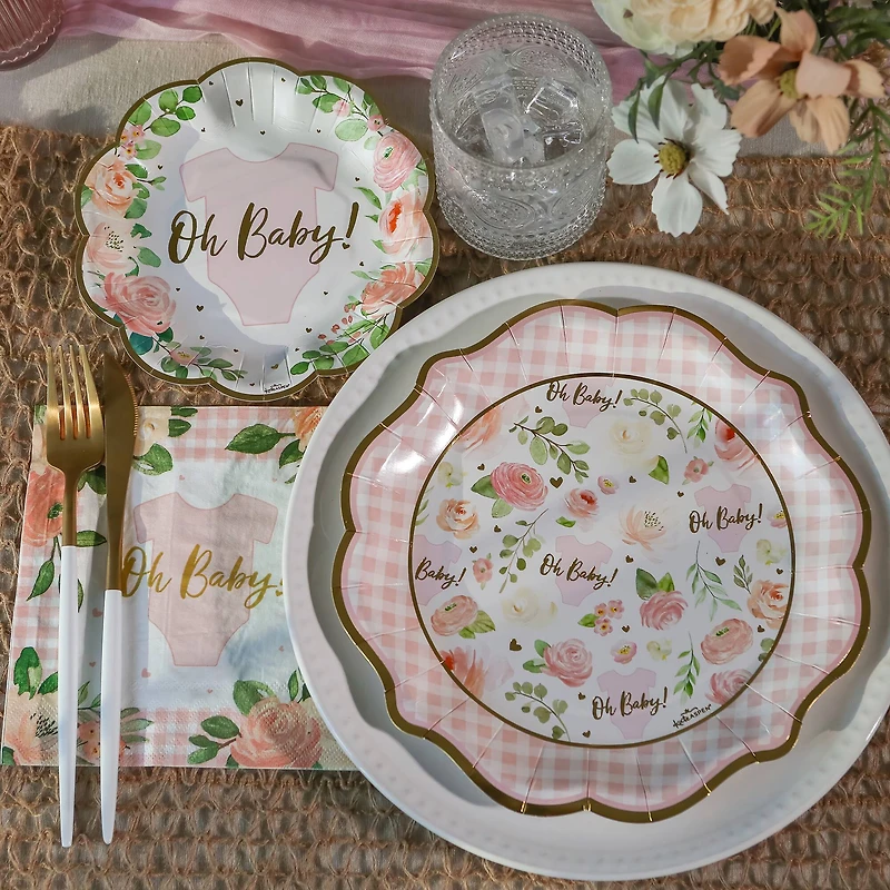 Kate Aspen® Pink Floral Baby Shower Onesie Tableware Set