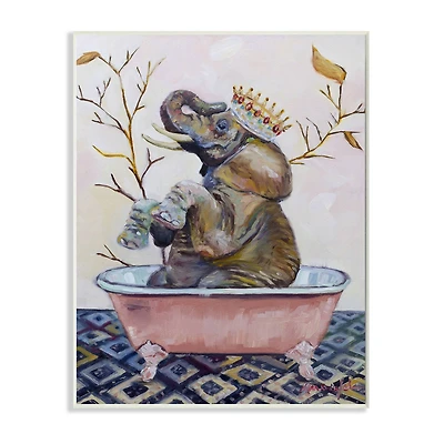Stupell Industries Regal Safari Elephant with Pink Bath Tub Wall Plaque