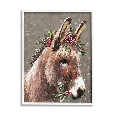 Stupell Industries 24" x 30" Winter Donkey Snow Falling Giclee Art in White Frame