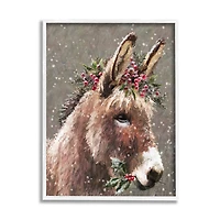 Stupell Industries 24" x 30" Winter Donkey Snow Falling Giclee Art in White Frame