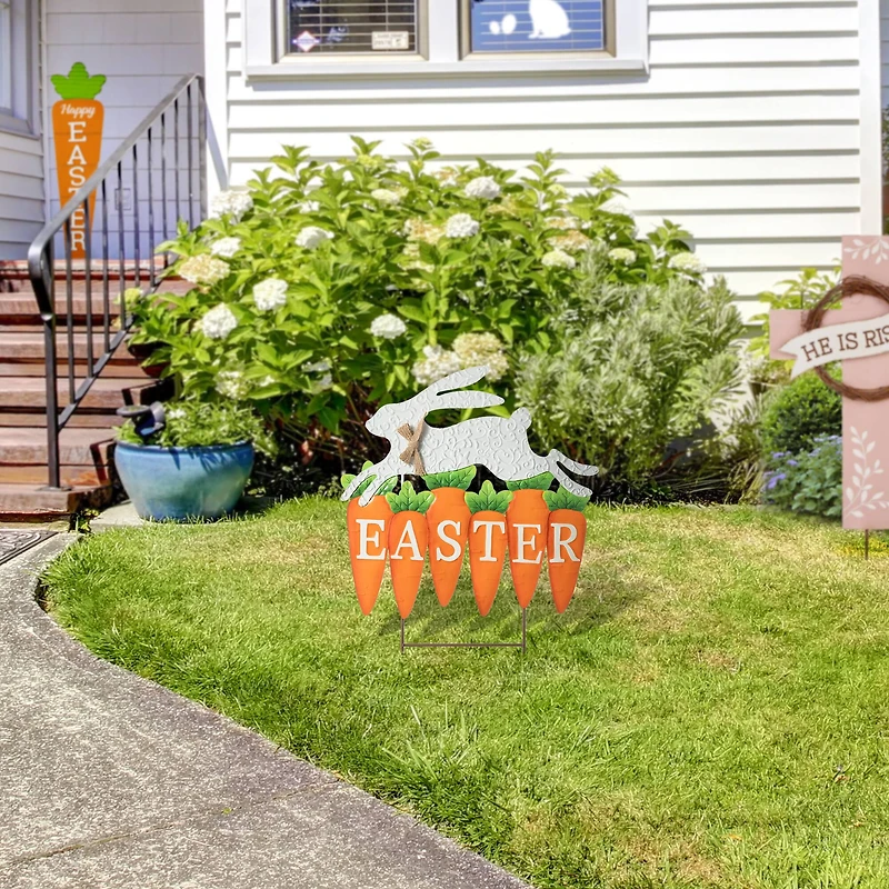 Glitzhome® 24" Metal Bunny & Easter Carrots Yard Stake