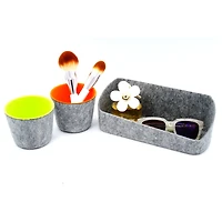 Welaxy Felt 3 Piece Gray Tray with Orange & Green Cups Desktop Organizer Set
