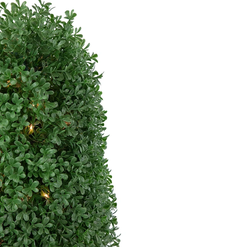 18" Pre-Lit Artificial Boxwood Cone Topiary Tree with Round Pot, Clear Lights