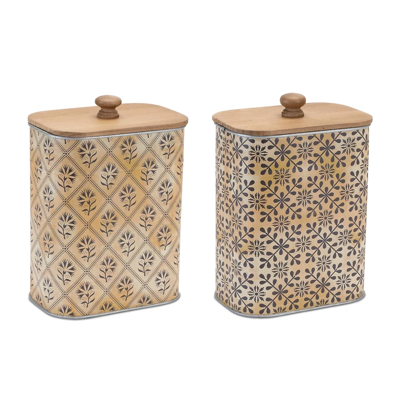 Geometric Canister with Natural Wood Lid Set