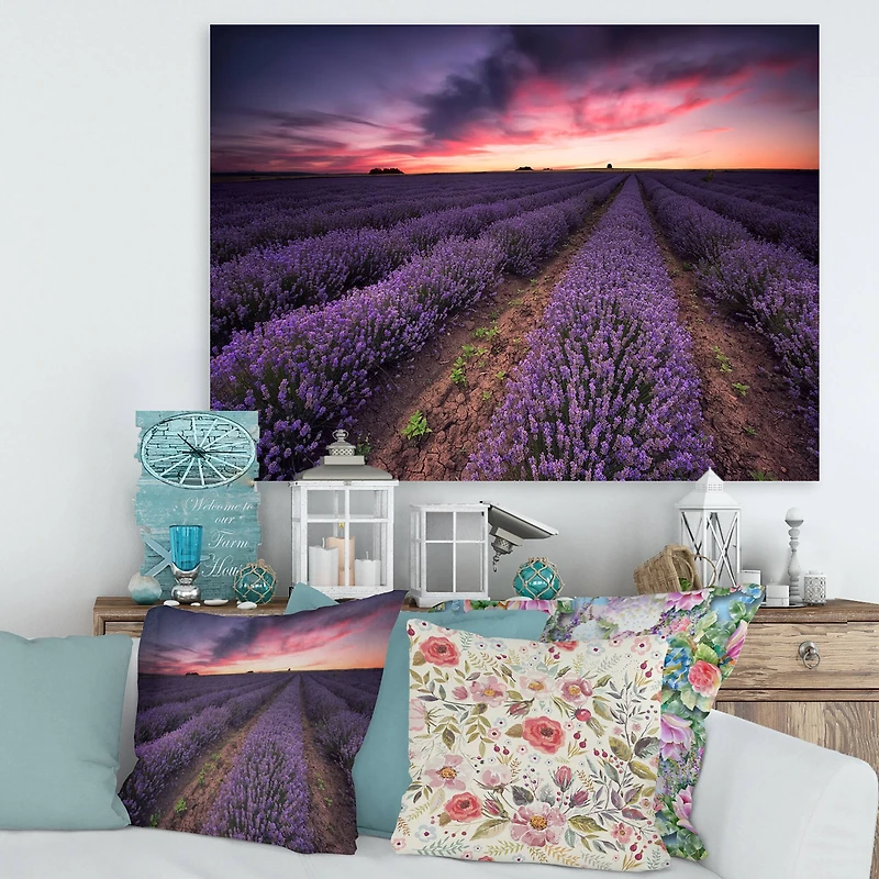 Designart - Sunrise & Dramatic Clouds Over Lavender Field IX