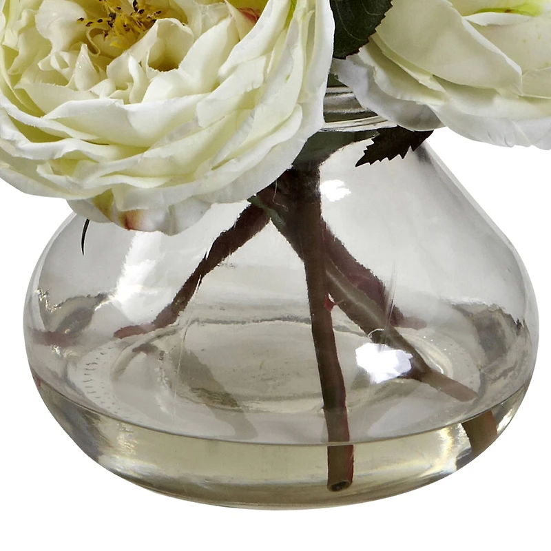 8" White Fancy Rose In Glass Vase