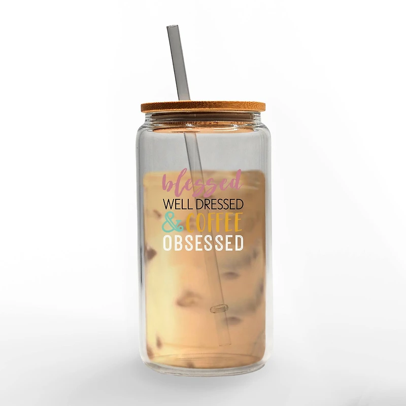 16oz. Blessed Well Dressed & Coffee Obsessed Glass Can Cup