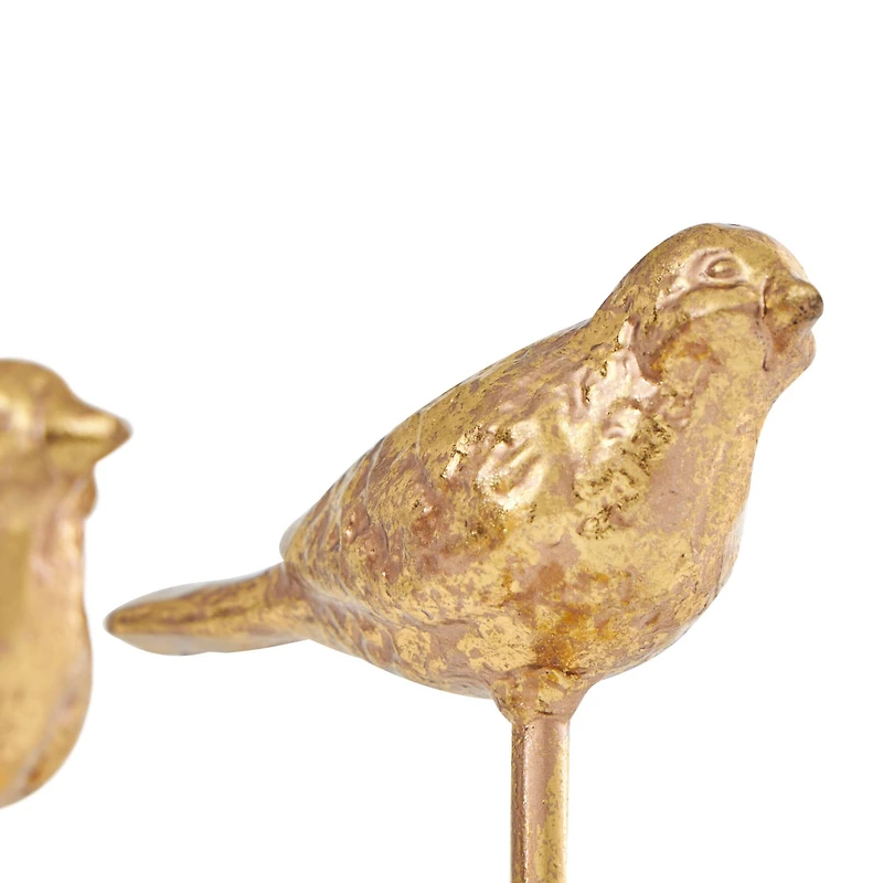 Gold Metal Bird Sculpture with Gold Foil Texturing Set